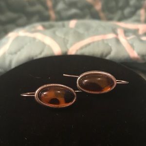 Spotted Brown & Amber Colored Silver Tone Earrings